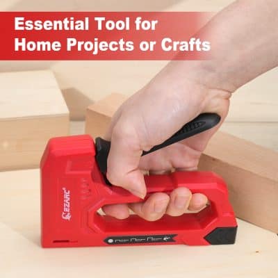 Power tool for home projects, handheld woodworking tool, red cordless electric hand planer, utility tool for crafts, precision woodworking equipment.