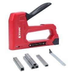 High-quality electric staple gun for professional and home use, with adjustable power, durable metal staples, and ergonomic design, ideal for upholstery, carpentry, and craft projects.