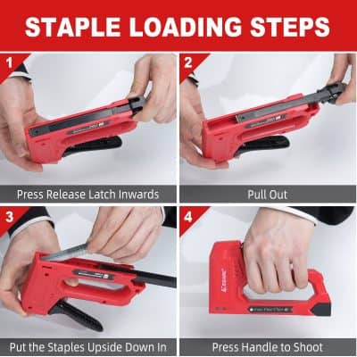 Staple gun loading steps instruction image for office and craft use.