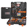 Professional toolset case with screwdrivers, wrenches, sockets, and bits for home repair and DIY projects. Durable storage with organized compartments for easy access to essential tools.