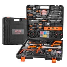 Professional toolset case with screwdrivers, wrenches, sockets, and bits for home repair and DIY projects. Durable storage with organized compartments for easy access to essential tools.