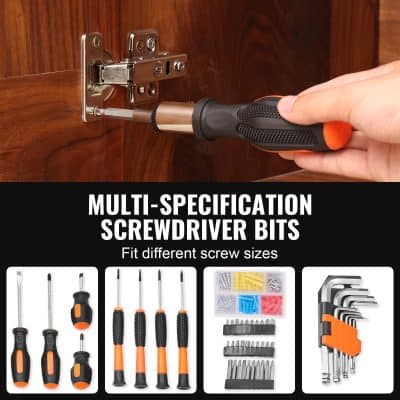 Precision screwdriver being used to open a wooden cabinet.