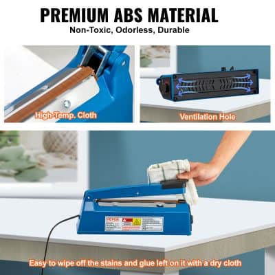 High-quality ABS material vacuum sealer with durable, odorless, non-toxic design, featuring a high-temperature cloth and ventilation hole for optimal operation.