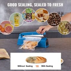 Vacuum sealing machine sealing snacks and food products for freshness at Monalisa Store.