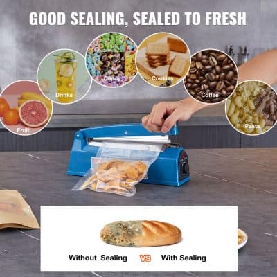 Vacuum sealing machine sealing snacks and food products for freshness at Monalisa Store.
