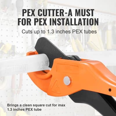 Flexible PEX pipe cutter for easy installation, cuts up to 1.3 inches PEX tubing, ideal for plumbing and residential projects, featuring a comfortable handle and durable blade.