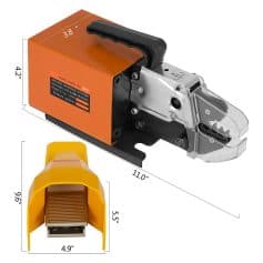 Pneumatic crimping tool for medical and industrial applications, compact design, with measuring dimensions of 11.0