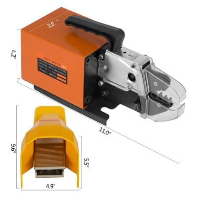 Pneumatic crimping tool for medical and industrial applications, compact design, with measuring dimensions of 11.0