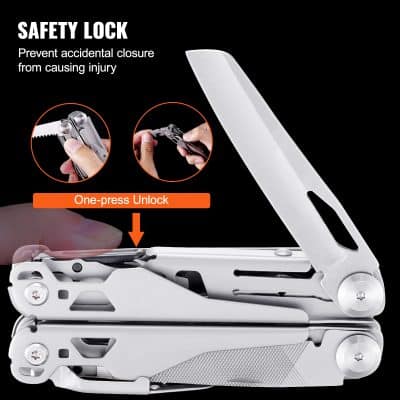 Multi-functional folding utility knife with safety lock for secure cutting and opening tasks, compact design, easy one-button unlock, ideal for household and industrial use.