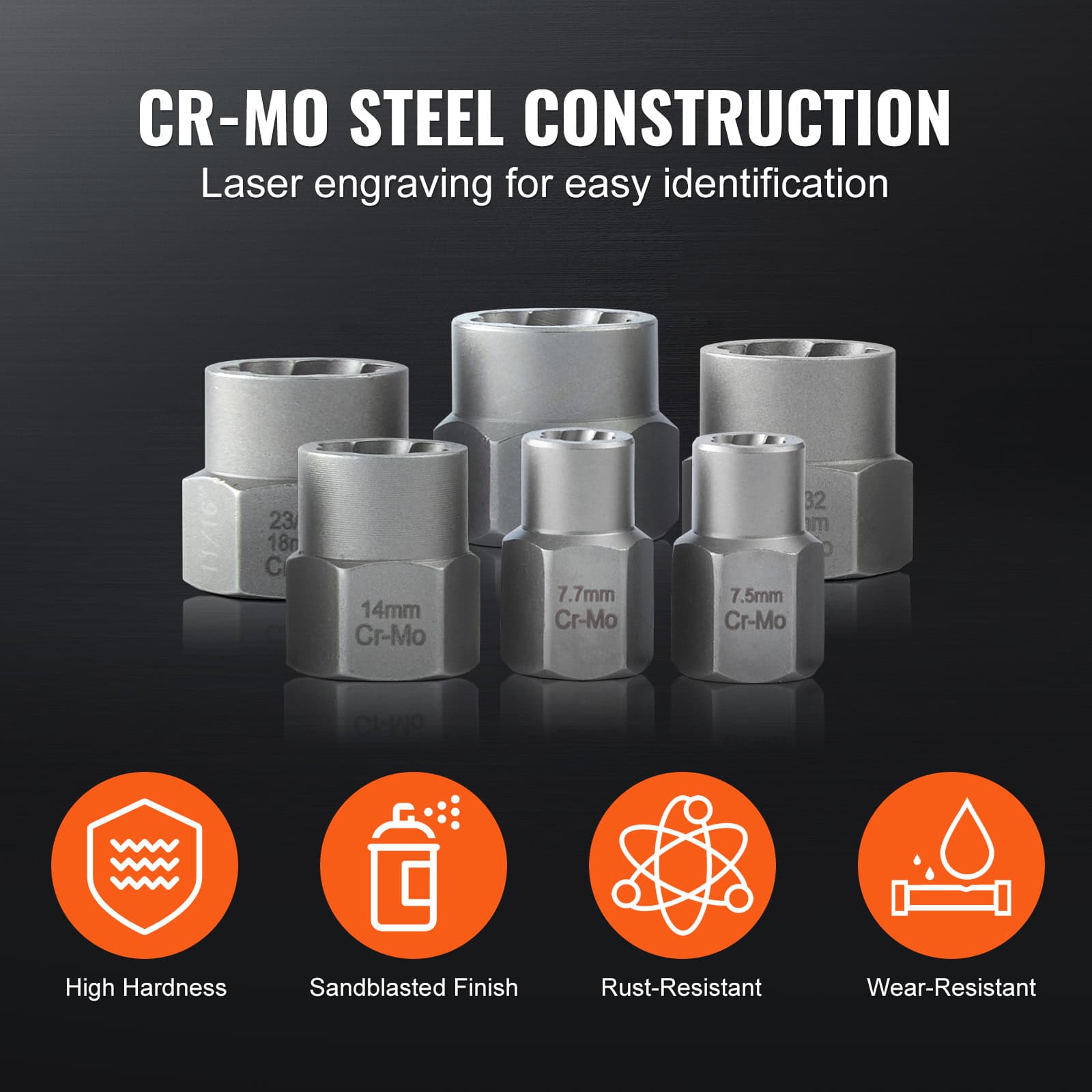 Durable CR-Mo steel construction laser engraved parts for precise identification, ideal for industrial applications.