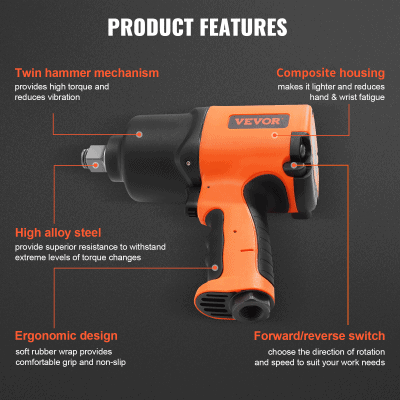 Powerful orange and black electric impact wrench with ergonomic grip and high-strength alloy steel construction for professional tools use.