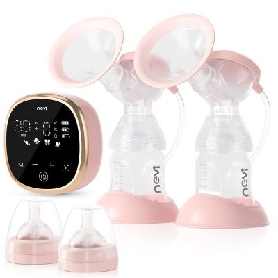 Portable breast pump with dual flange design, digital control panel, and rechargeable battery for efficient lactation support. Perfect for new moms seeking convenient, hospital-grade pumping at home or on the go.