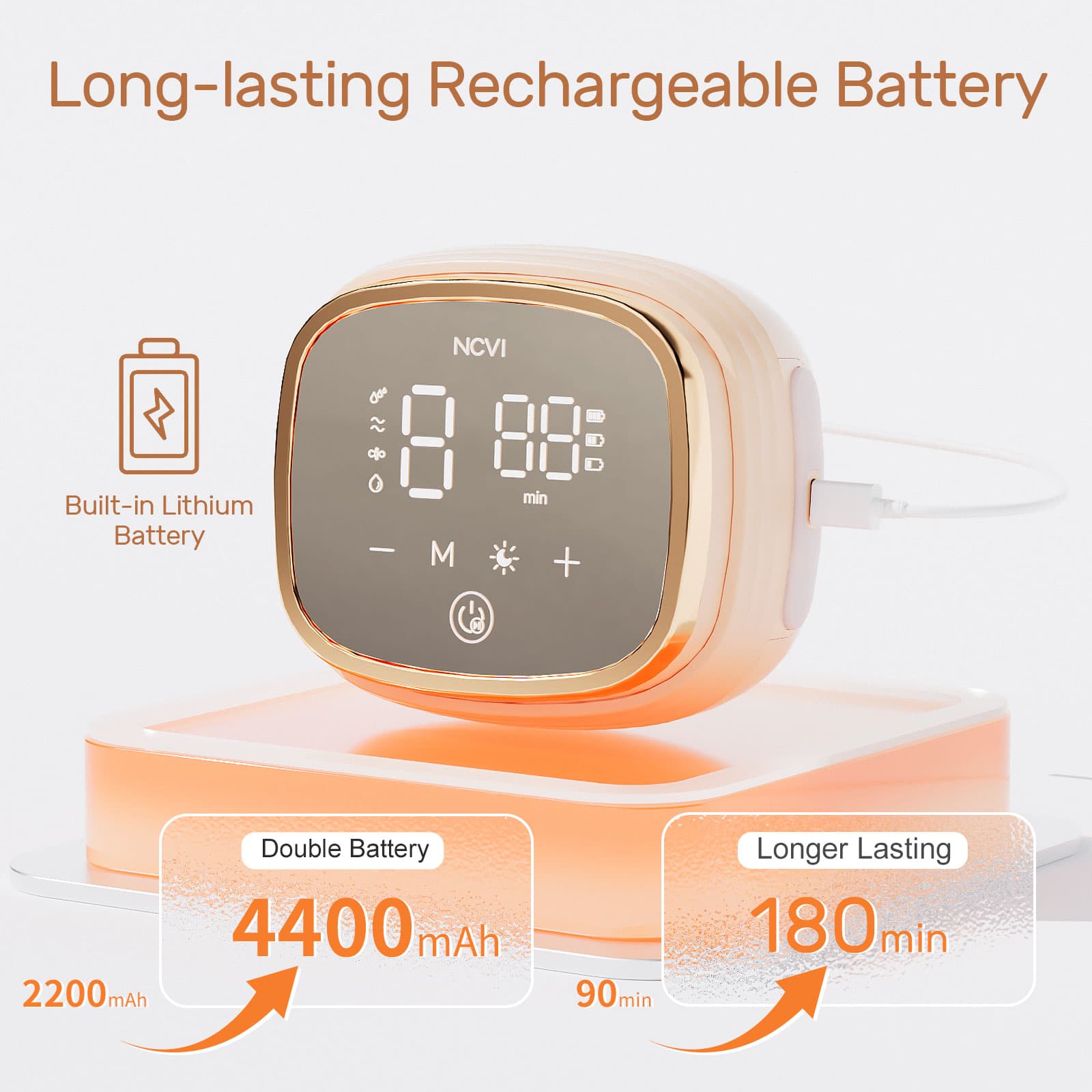Built-in lithium battery medical device with digital display for efficient energy management.