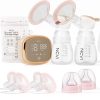 Breast pump set with dual electric breast pump, breast milk storage bags, and accessories for breastfeeding moms.