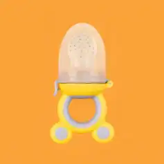 Soft baby nasal aspirator with silicone tip on a yellow and orange background for gentle infant nasal suctioning.
