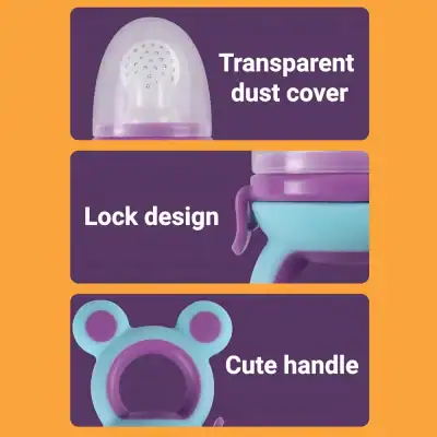 Flexible silicone baby food storage container with transparent dust cover, lock design, and cute handle - ideal for convenient, hygienic baby food storage.