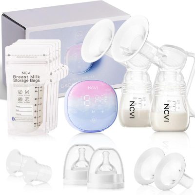 Breast pump kit for breastfeeding, including milk storage bags, electric double breast pump, and accessories from Monalisa Store.