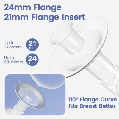 24mm flare and 21mm flare insert for breast implant compatibility, with an 110° flange curve designed to fit breasts more comfortably and securely, enhancing cosmetic outcomes and patient satisfaction.