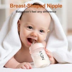 Breast-shaped nipple baby bottle, infant feeding, breastfeeding replacement, child-friendly design, Monalisa Medical.