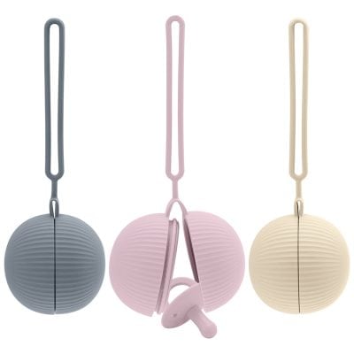 Portable silicone cleaning brush with long handle in grey, pink, and beige, ideal for lens and optical cleaning, perfect for optometry and eyewear maintenance.