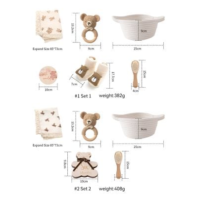 Soft baby blanket with teddy bear and bear-themed toys, perfect for infant care.