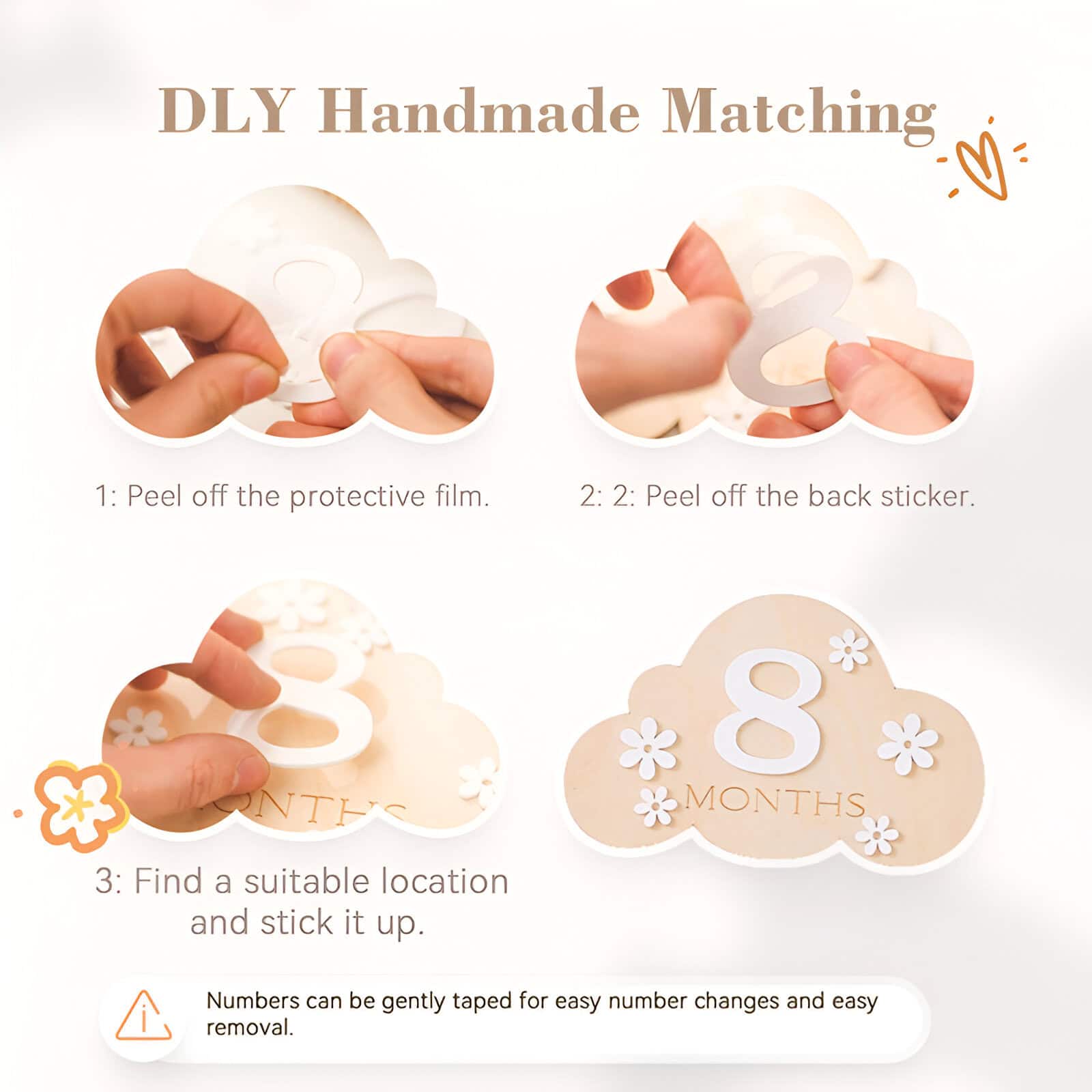 Peel off the protective film and back sticky label to customize the Monalisa DLY handmade matching sign for baby age milestones.