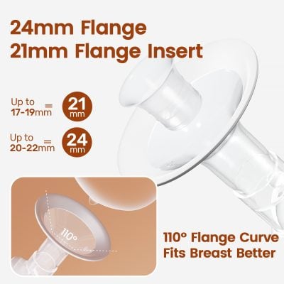 2. Premium Monalisa breast pump flange with 24mm and 21mm inserts, designed for optimal comfort and efficiency.