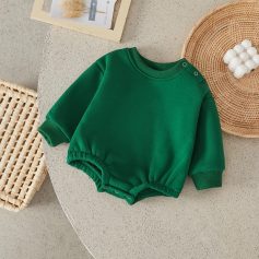 Cotton green baby sweatshirt with shoulder snaps for easy dressing, toddler casual wear, Monalisa Store.