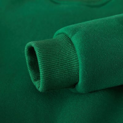 Smooth green sweatshirt cuff with ribbed knit detail, close-up of casual athletic wear, comfortable and stylish clothing for everyday use, high-quality textile fabric, modern casual fashion apparel.