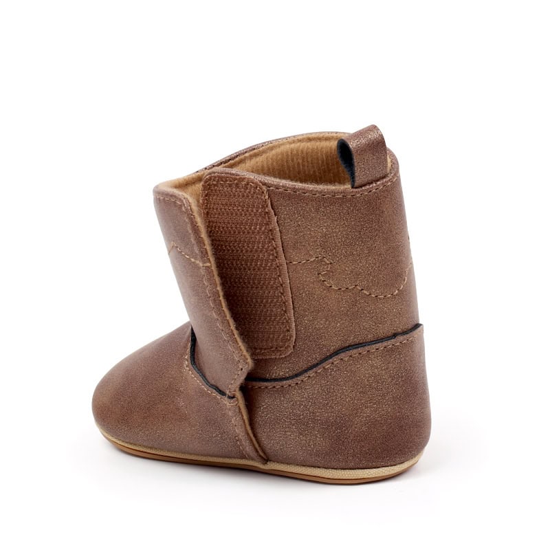 Soft brown baby shoe with ankle support, ideal for newborns and infants. Comfortable, durable, and perfect for little ones learning to walk, available at Monalisa Store.