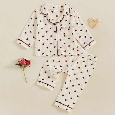 White heart print pajama set for women, cozy sleepwear, comfortable loungewear, Monalisa Store.