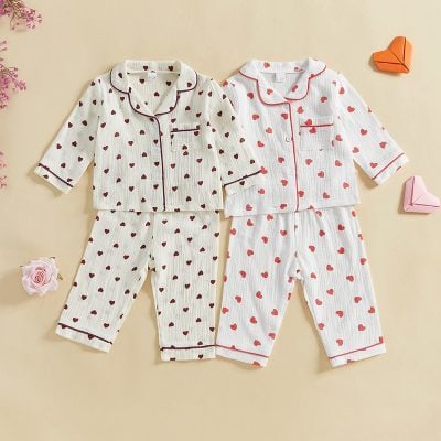 Soft cotton heart print pajama set for women, comfortable sleepwear from Monalisa Store.
