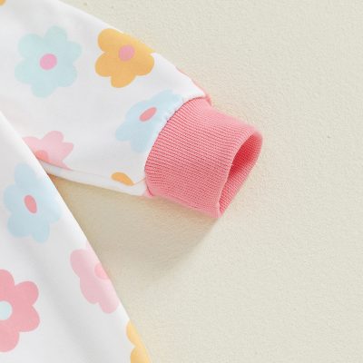 Soft pastel floral kids' sweatshirt with pink ribbed cuffs, perfect for comfortable and stylish children's wear at Monalisa Store.