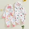 Soft floral print baby jumpsuits with hoods and cute bow accents for girls and boys, perfect for spring and nursery wear, available at Monalisa Store.