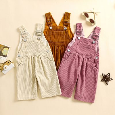 Cozy children's corduroy overalls in pink, beige, and brown, perfect for kids' casual and outdoor wear, available at Monalisa Store.
