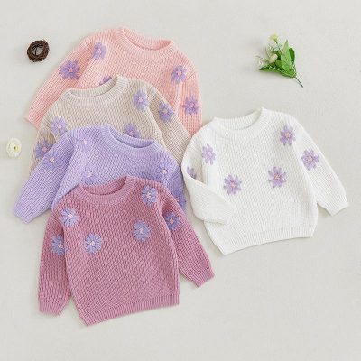 Pink, beige, lavender, and white knit sweaters with floral embroidery on the Monalisa Store, perfect for stylish, cozy winter fashion and casual wear.