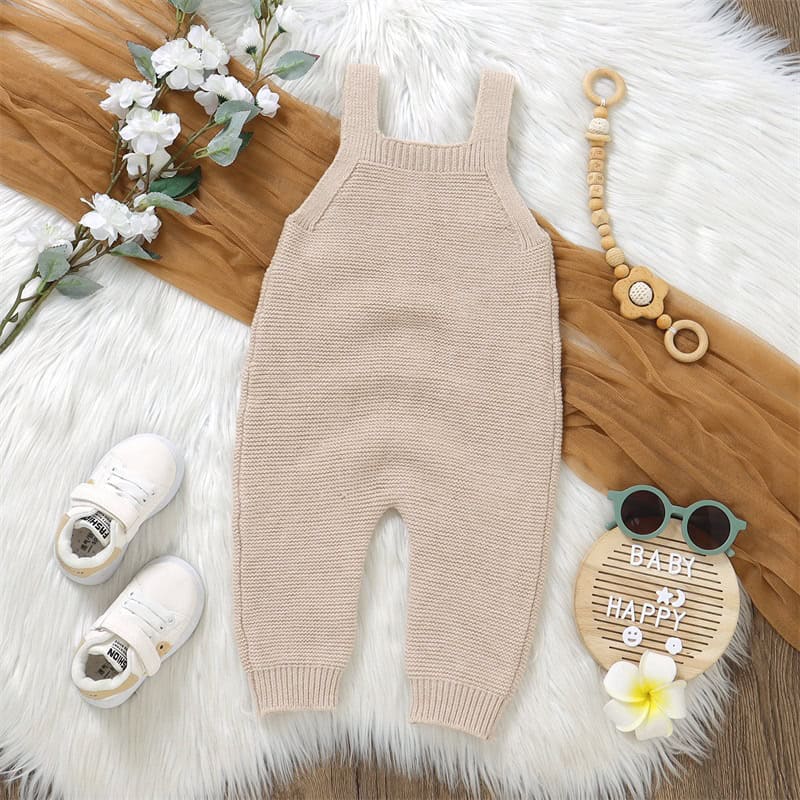 Knitted beige baby romper for infants, cozy toddler overall, cute kids clothing for spring and summer, Monalisa Store baby fashion essentials.