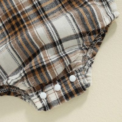 Cotton plaid baby onesie with snap buttons, comfortable baby clothing, Monalisa Store baby apparel.