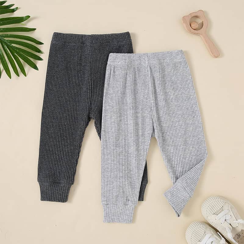 Comfy kids' ribbed pants, gray and dark gray, perfect for casual wear, at Monalisa Store.