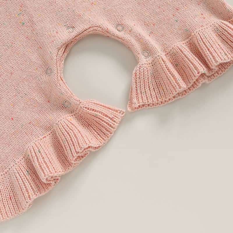 Soft pink baby cardigan with ruffle details and snap buttons, perfect for infants and toddlers. Comfortable, stylish, and gentle on delicate skin. A must-have for baby wardrobe essentials.