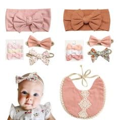 Pink baby headbands with bow, floral and patterned designs for infants, stylish hair accessories for girls.