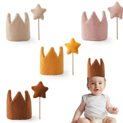 Colorful children's birthday crown hats with star decorations, perfect for kids parties and dress-up, available at Monalisa Store.