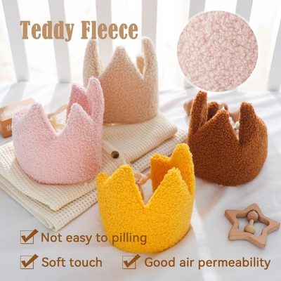 Teddy fleece baby hats, soft plush crown hats in pink, brown, yellow, capture cozy, breathable toddler winter accessories for warmth and comfort on Monalisa Store website.