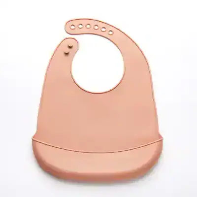 Silicone baby bib with adjustable neck strap, soft and waterproof, ideal for feeding and protecting clothes from spills. Perfect for infants and toddlers.