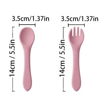 Pink silicone baby spoon and fork set, 5.5 inches long, perfect for baby food feeding, safe and BPA-free, ideal infant utensils, Monalisa Medical store.