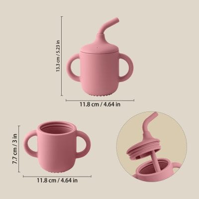 Pink baby sippy cup with straw and handles, perfect for toddlers, on Monalisa Store.