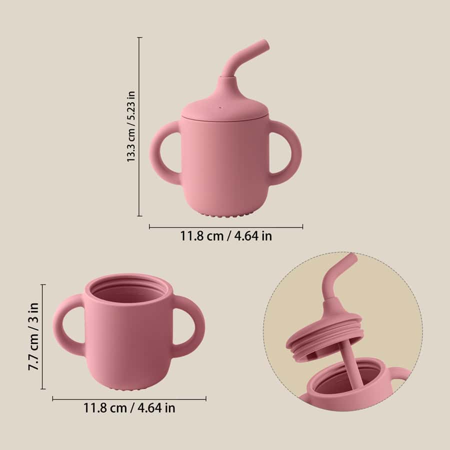 Pink baby sippy cup with straw and handles, perfect for toddlers, on Monalisa Store.