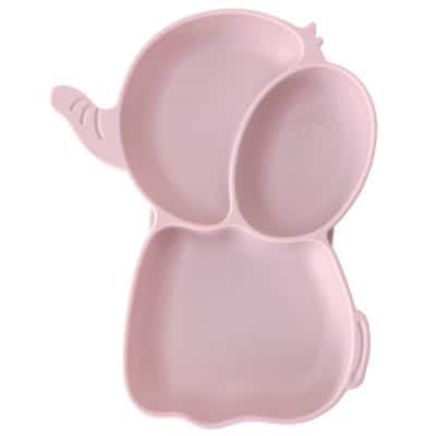 Pink elephant-shaped silicone food storage container, ideal for children's meals and snacks, featuring multiple compartments for organized eating. Perfect for busy families looking for durable, cute, and practical food storage solutions.
