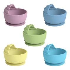 Colorful silicone storage bowls with a lid, ideal for kitchen organization and food storage, available in pastel pink, blue, green, yellow, and turquoise at Monalisa Store.