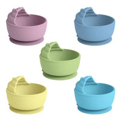 Colorful silicone storage bowls with a lid, ideal for kitchen organization and food storage, available in pastel pink, blue, green, yellow, and turquoise at Monalisa Store.